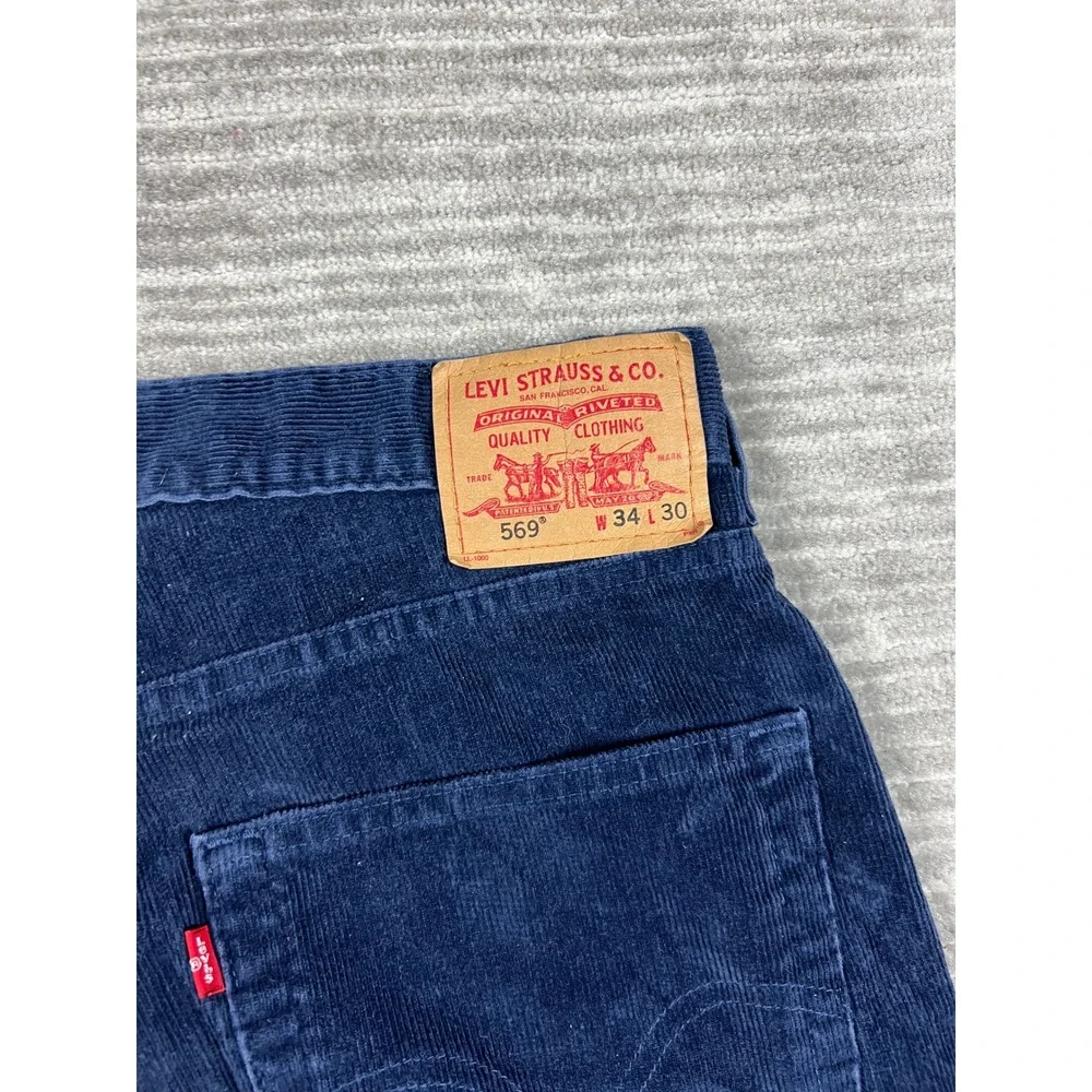 Levi's Corduroy Pants Men W34 L30 Navy Blue 569 Loose Straight Relaxed Fit Cords